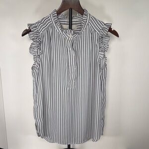 Ann Taylor LOFT Black and Gray Ruffled Sleeveless Blouse Shirt Top S Small NWOT